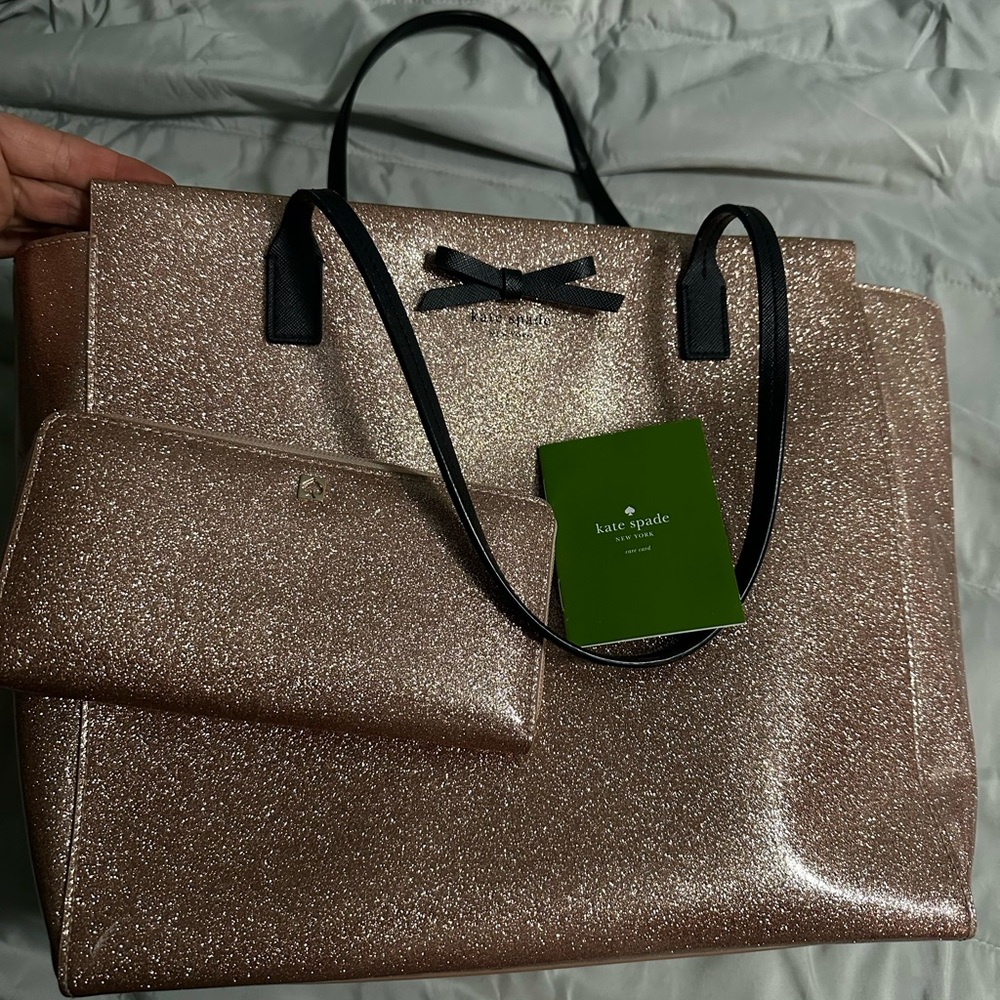 Kate Spade Glitter Tote Bag - Rose Gold and Black